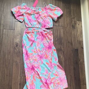 New Lilly Pulitzer Pink and Teal Floral Crop Top Set